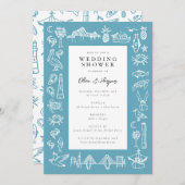 Invitation Bordure en toile de Charleston dans la douche bleu (Devant / Derrière)