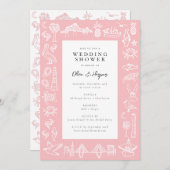 Invitation Bordure en toile de Charleston en rose Douche (Devant / Derrière)