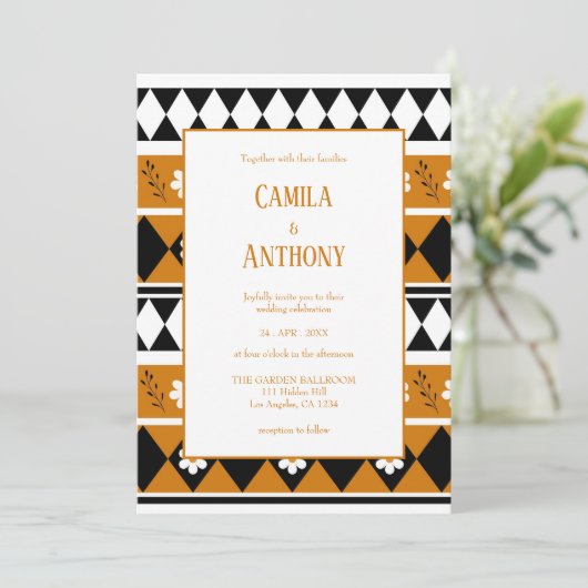 Invitation Bordure Fleur Diamant Boho Motif Floral (Debout devant)