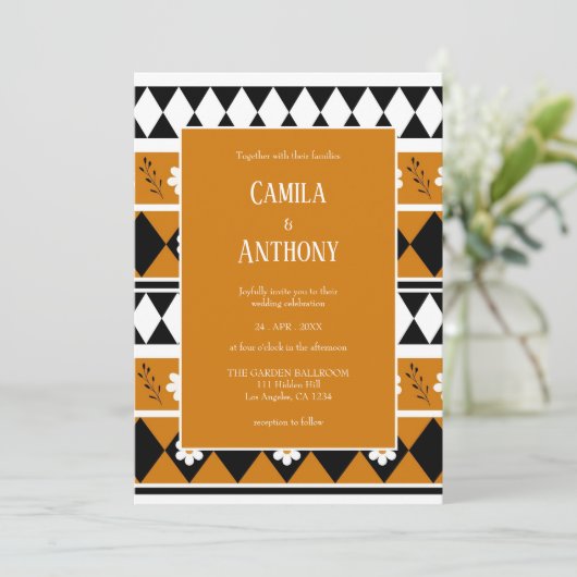 Invitation Bordure Fleur Diamant Boho Motif Floral (Debout devant)