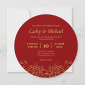 Invitation Bordure fleurie or rouge mariage chinois double xi (Dos)