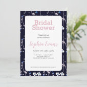 Invitation Bordure florale bleue et blanche Fête des mariées  (Debout devant)