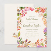 Invitation Bordure florale botanique Mariage rose vert (Devant / Derrière)