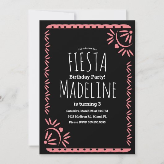 Invitation Bordure florale de fête d'anniversaire mexicaine P (Devant)