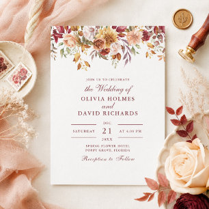 Invitation Bordure florale de mariage automnal orange brûlé e