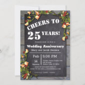 Invitation Bordure florale de tableau noir pour 25e anniversa (Devant)