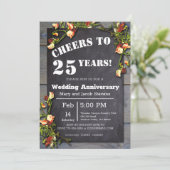 Invitation Bordure florale de tableau noir pour 25e anniversa (Debout devant)