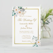 Invitation Bordure florale et or délicate (Debout devant)