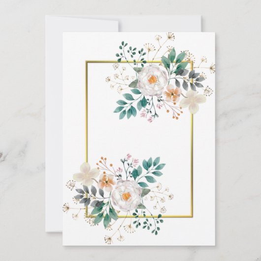 Invitation Bordure florale et or délicate (Dos)