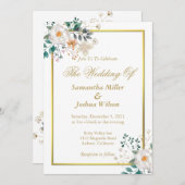 Invitation Bordure florale et or délicate (Devant / Derrière)