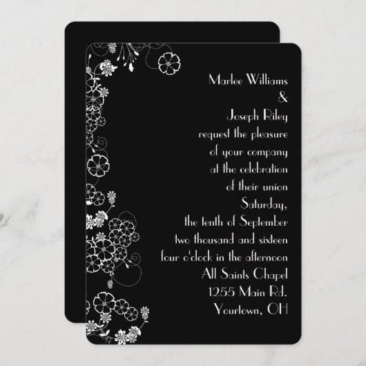 Invitation Bordure florale japonaise blanche (Devant / Derrière)