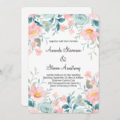 Invitation Bordure florale rose et vert Élégant Mariage (Devant / Derrière)