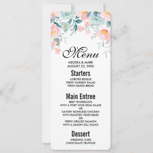 Invitation Bordure florale rose et verte (Devant)