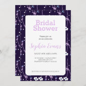 Invitation Bordure florale violet et blanche Fête des mariées (Devant / Derrière)