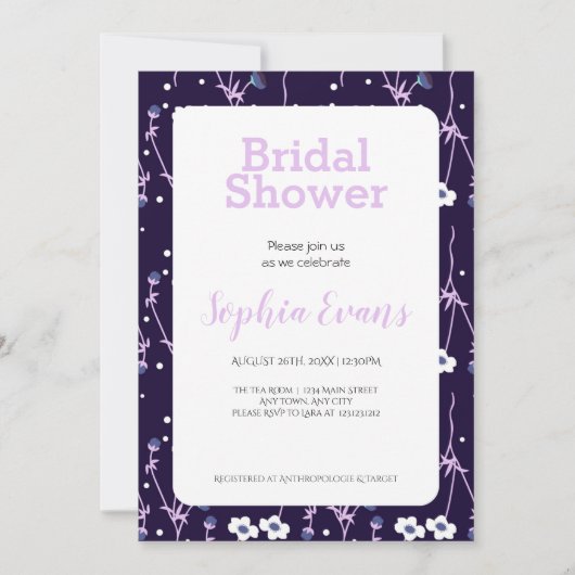Invitation Bordure florale violette et blanche Mariage blanc (Devant)
