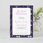 Invitation Bordure florale violette et blanche Mariage blanc (Debout devant)
