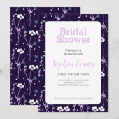 Invitation Bordure florale violette et blanche Mariage blanc (Devant / Derrière)