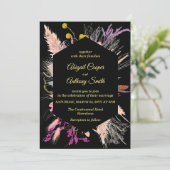 Invitation Bordure géométrique à fond noir avec motif floral  (Debout devant)