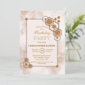 Invitation Bordure géométrique or fête d'anniversaire (Debout devant)