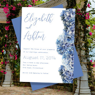 Invitation Bordure latérale florale de mariage Blue Bliss