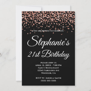 Invitation Bordure léopard en or rose pour 21e anniversaire n