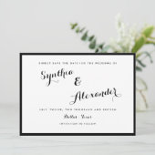 Invitation Bordure Noir Et Blanc Moderne Enregistrer La Date (Debout devant)