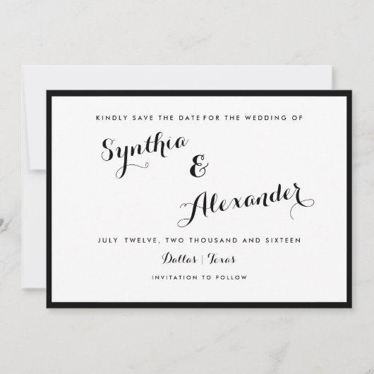 Invitation Bordure Noir Et Blanc Moderne Save The Date (Devant)