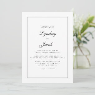 Invitation Bordure noire classique et mariage blanc élégant