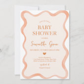 Invitation Bordure Ondulée Baby Shower Rustique Orange (Devant)
