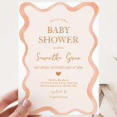 Invitation Bordure Ondulée Baby Shower Rustique Orange