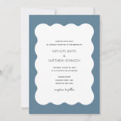 Invitation Bordure ondulée moderne rétro Dusty Mariage bleu (Devant)