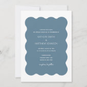 Invitation Bordure ondulée moderne rétro Dusty Mariage bleu (Devant)