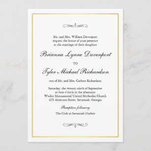 Invitation Bordure or Mariage classique simple élégance