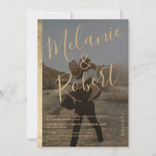Invitation Bordure or moderne chic 2 photos superposer mariag