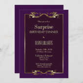 Invitation Bordure or pourpre surprise Anniversaire Dîner (Devant / Derrière)