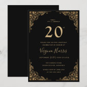 Invitation Bordure Ornate Or Noir Vingt-dixième anniversaire (Devant / Derrière)