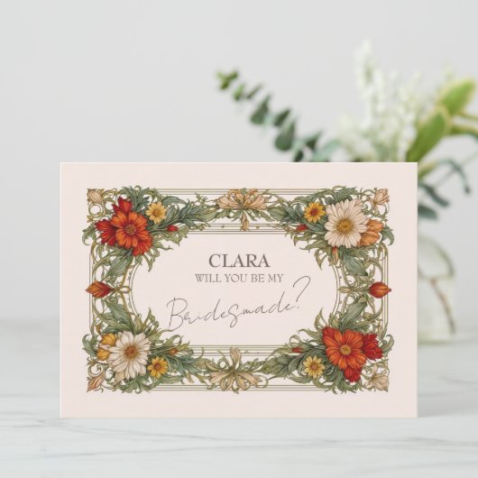 Invitation Bordure ornée victorienne avec Bridesmade Fleur sa (Debout devant)