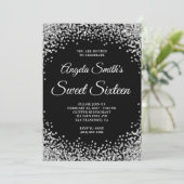 Invitation Bordure Pailletée Argent Anniversaire 16 Ans Noir (Debout devant)
