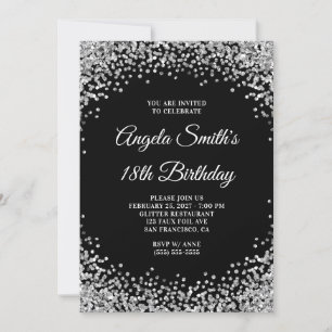 Invitation Bordure Pailletée Argent Anniversaire 18 Ans Noir