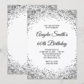Invitation Bordure Pailletée Argent Anniversaire 60 ans Blanc (Devant / Derrière)