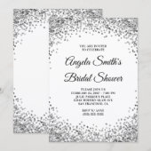 Invitation Bordure Pailletée Argent Baptême Blanc (Devant / Derrière)