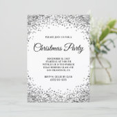Invitation Bordure Pailletée Argent Fête de Noël Blanche (Debout devant)