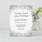 Invitation Bordure Pailletée Argentée Mariage Blanc (Debout devant)