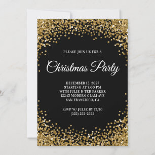 Invitation Bordure Pailletée Or Fête de Noël Noire
