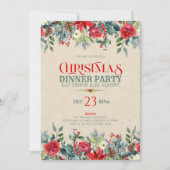 Invitation Bordure papier Kraft et fleurs de Noël (Devant)