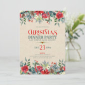 Invitation Bordure papier Kraft et fleurs de Noël (Debout devant)