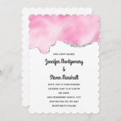 Invitation Bordure Parties scintillant rose et argent Mariage (Devant / Derrière)