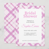 Invitation Bordure Plaid Passez Rose Fête des mariées blanche (Devant / Derrière)