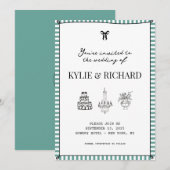 Invitation Bordure rayée sarcelle Enregistrer la date (Devant / Derrière)