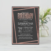 Invitation Bordure Rose dorée simple et dorée Noir Chic Anniv (Debout devant)